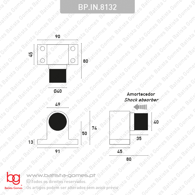 Batente limitador para portas pesadas - INOX 304